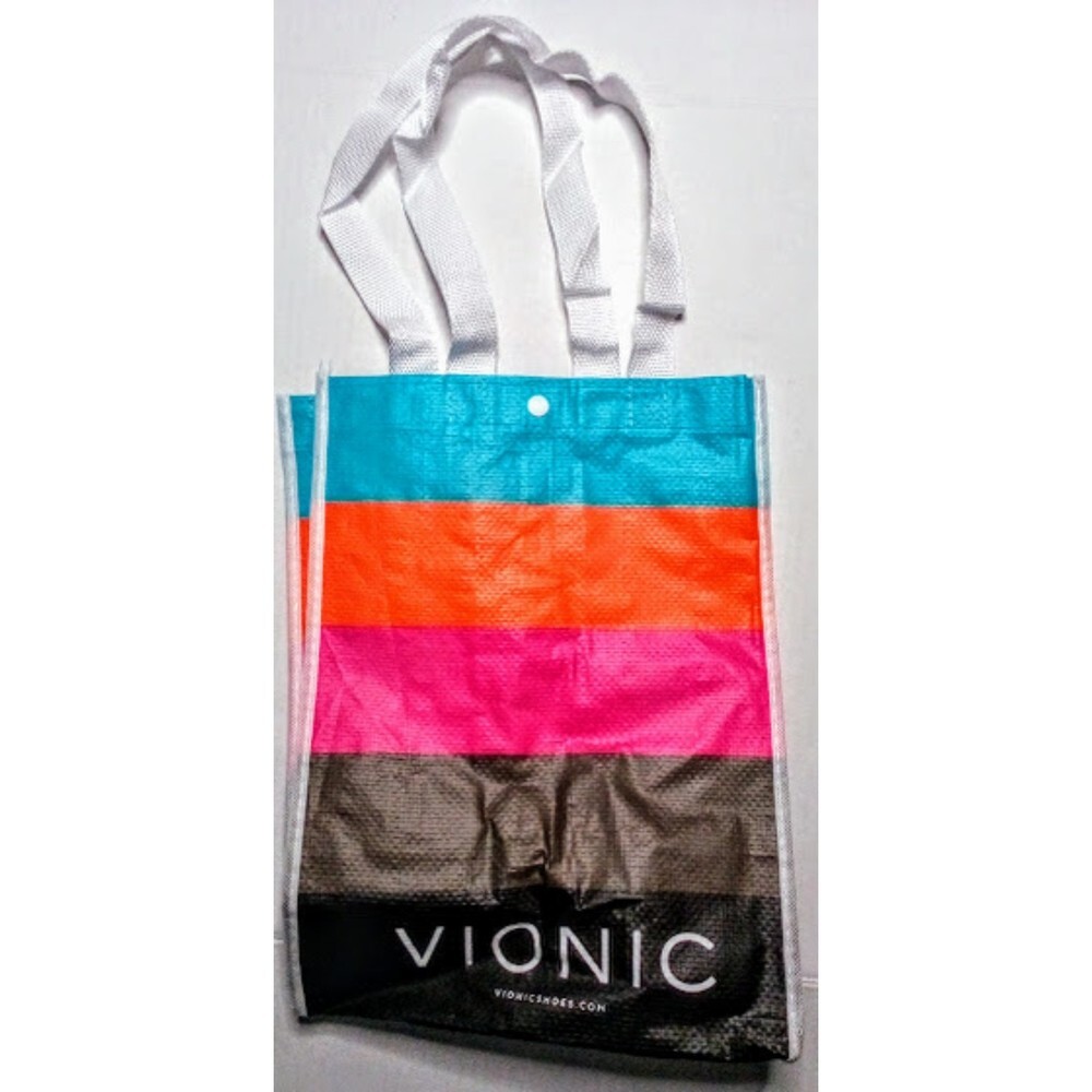 Vionic Tote Bag Vinyl 2 handles snap closure rainbow 14"
